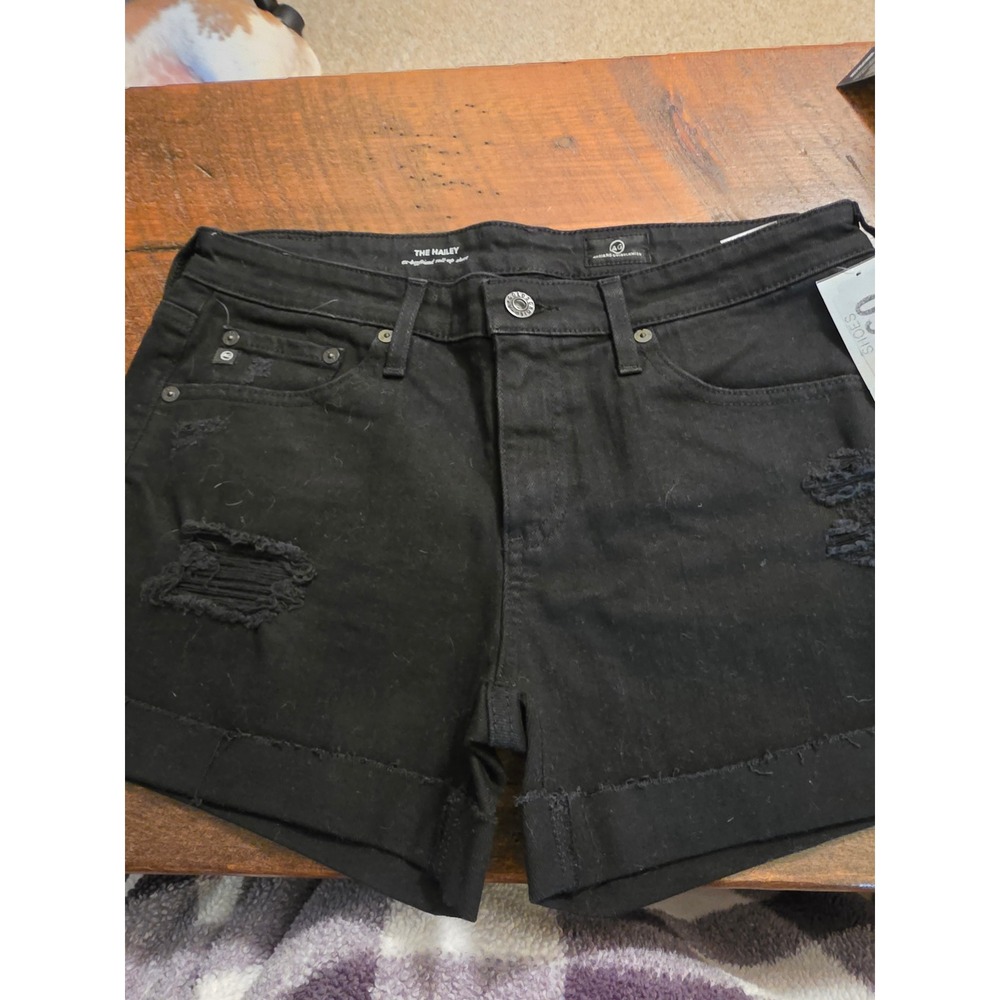 AG Adriano Goldschmied The Hailey Ex-Boyfriend Roll-Up Shorts Black Distressed27